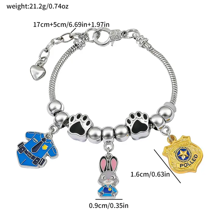 Bracelet à breloques en alliage de zinc Zootopia Judy Hopps - Pendentifs émaillés sur le thème de la