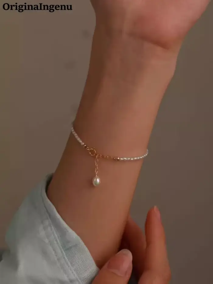 Bracelet personnalisé en perles naturelles, fait à la main, rempli d'or 14K, étanche, résistant au t
