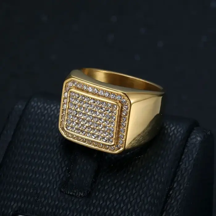 Bague Hip-Hop à la mode pour hommes, entièrement en diamant, en acier inoxydable plaqué sous vide, b