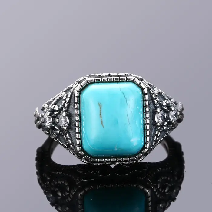 Bagues Vintage en argent Turquoise pour hommes et femmes
