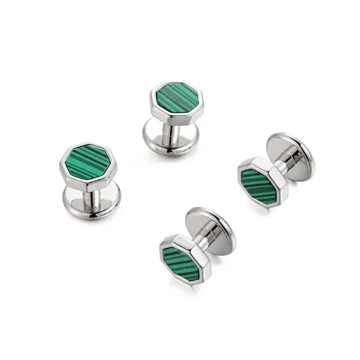 Boutons de manchette de luxe en Malachite discret, ensembles de goujons de smoking, pierre octogonal
