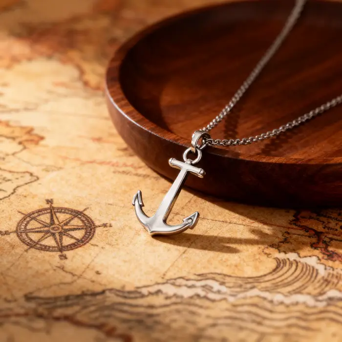 Runda – collier réglable pour hommes, chaîne en acier inoxydable de 65cm, pendentif ancre nautique, bijoux de luxe longs à la mode