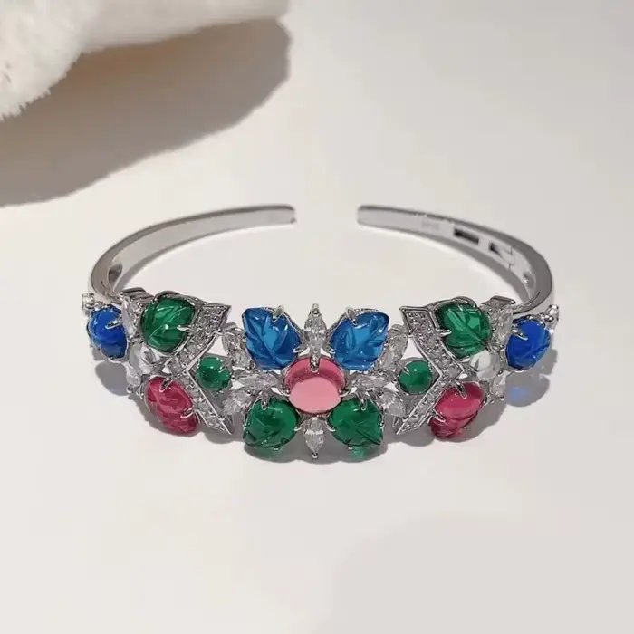 Bracelet en Argent Sterling 925 avec Pierres Précieuses Gravées