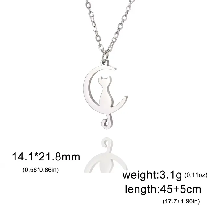 Collier pendentif chat lune croissante Skyrim en acier inoxydable pour femme, chaîne de cou, ras-de-cou, bijoux animaux mignons Kpop, cadeau d'anniversaire