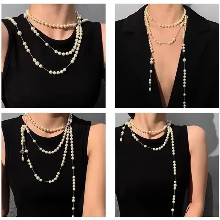 Collier à pampilles multicouche asymétrique