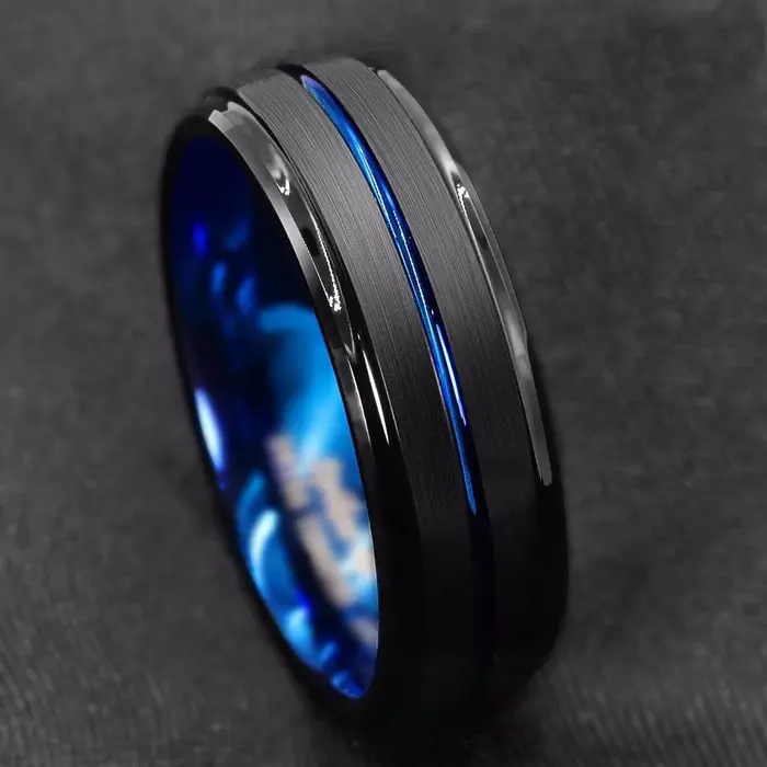 Bague noire et bleue de 8MM pour hommes et garçons