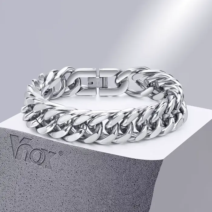 Vnox 12/15MM de largeur en acier inoxydable chaîne cubaine Bracelets pour hommes