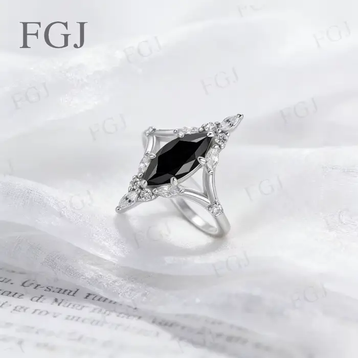 Bague Vintage en Moissanite Taille Marquise en Argent Sterling 925 avec Certificat pour Occasions Spéciales Femme
