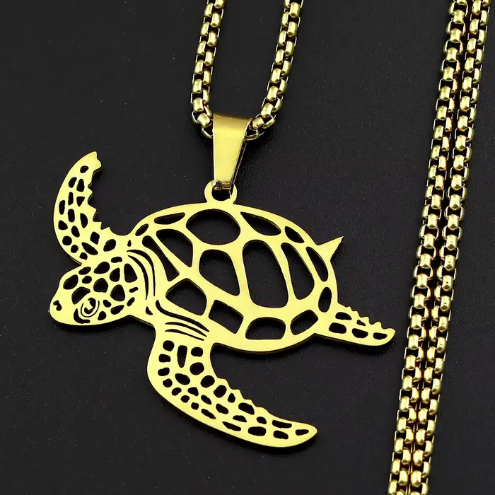 Collier pendentif tortue de mer Aumakua pour femmes et hommes, en acier inoxydable, couleur argent, culture océanique hawaïenne, chaîne masculine, bijoux cadeaux