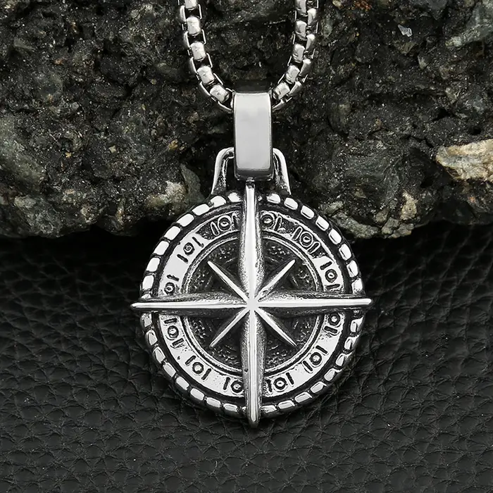 Colliers pendentif boussole viking vintage pour hommes