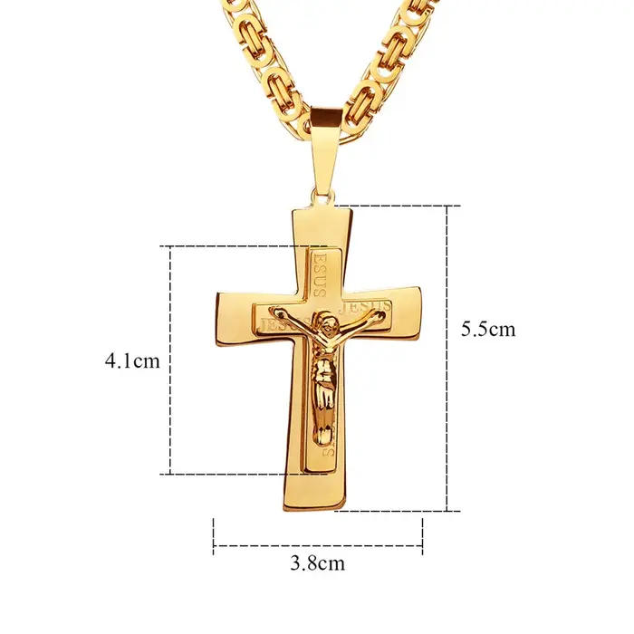Collier pour hommes grand pendentif croix de jésus et chaîne