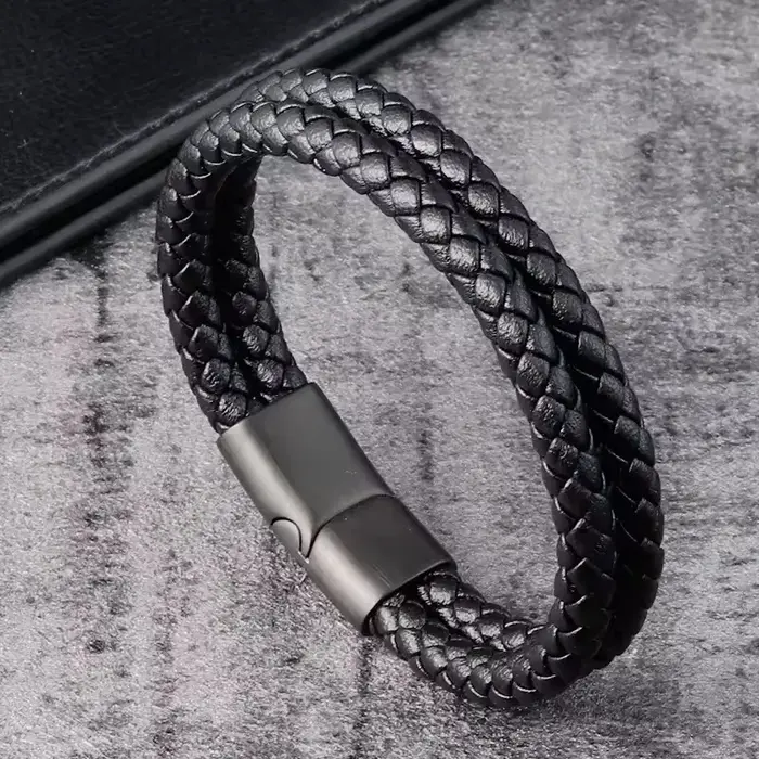 Bracelet en cuir tissé à la main pour homme |   Bracelet classique à double couche pour hommes |   V