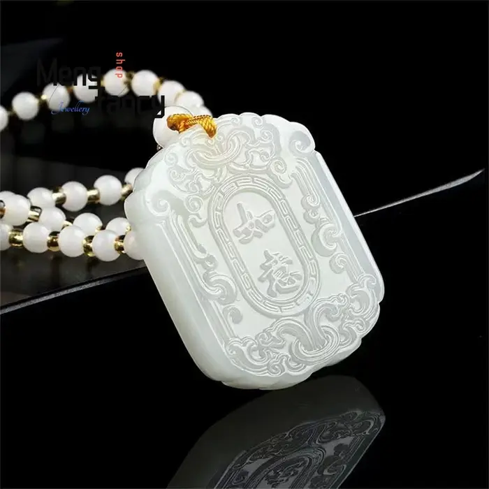 Pendentif Auspicieux en Jade Ruyi Style Ancien Jaspe Hetian Naturel Plaque Porte-Bonheur Style National Bijoux Mode Haut de Gamme pour Couples Occasions Spéciales