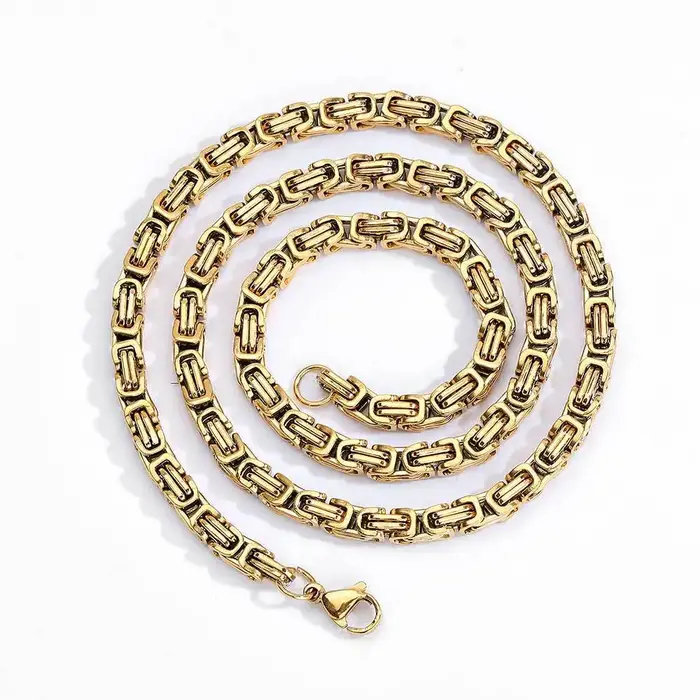 Collier en acier inoxydable plaqué or et argent pour hommes avec chaîne de maillons géométrique pour les occasions spéciales et quotidienne