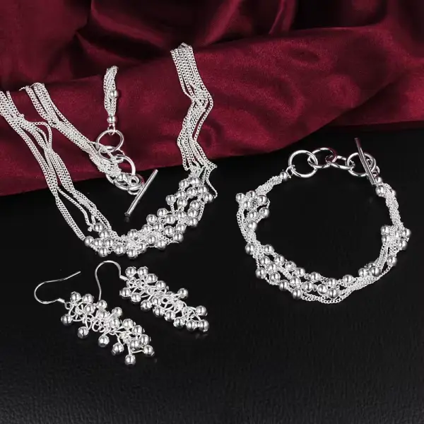 Marques populaires 925 argent Sterling perles de raisin Bracelets colliers boucles d'oreilles ensemble de bijoux pour les femmes mode fête cadeaux de noël