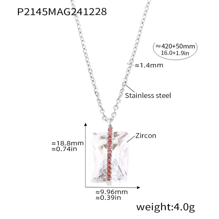 Collier chaîne en acier inoxydable avec grand pendentif carré en zircon plaqué or 18 carats, collier