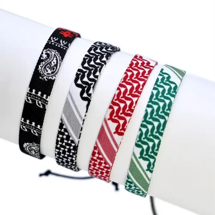 Bracelet Keffiyeh palestinien ethnique en coton ajustable à la main pour femmes et hommes occasions spéciales