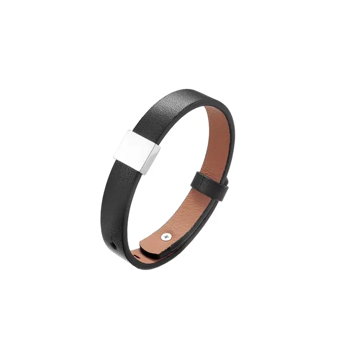 Bracelet personnalisé en cuir noir pour homme