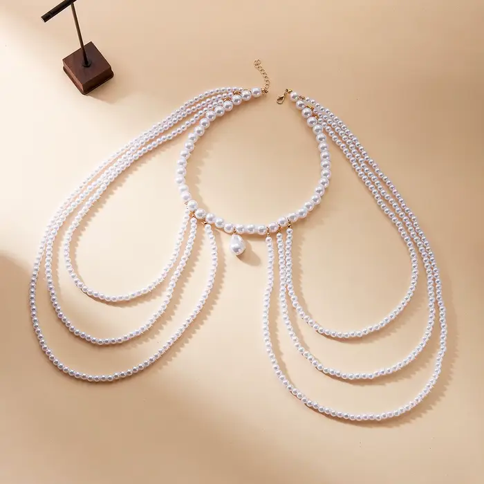 Élégant collier de chaîne de corps multicouche en perles pour femme, accessoire de mariée de luxe pour mariage et dîner