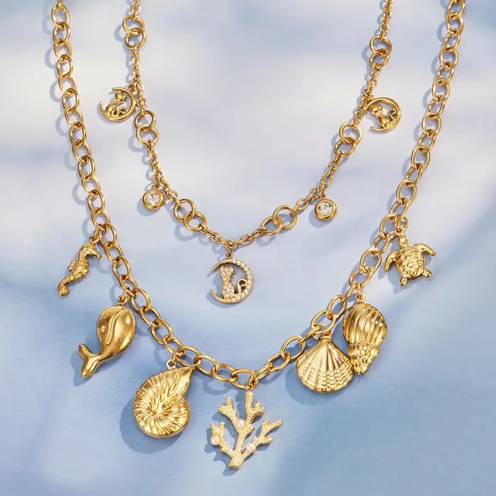 Parure de bijoux tendance Ocean Charm en acier inoxydable 316L plaqué or 18 carats avec zircon