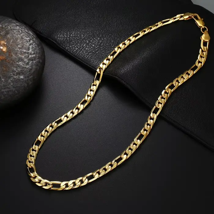 Collier classique pour hommes en or plaqué 18 carats, chaîne latérale, bijoux à la mode, cadeaux de fête de mariage, tout neuf, 20 ", 6mm