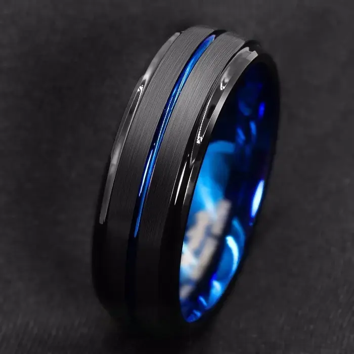 Bague noire et bleue de 8MM pour hommes et garçons