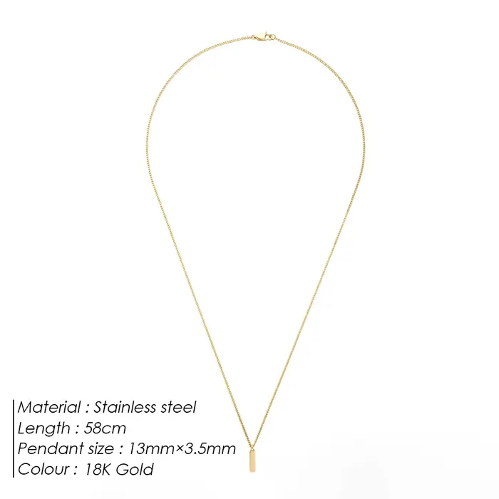 Pendentif Carré Minimaliste en Acier Inoxydable Plaqué Or 18 Carats Collier Mode pour Hommes Occasions Spéciales Élégant à Offrir