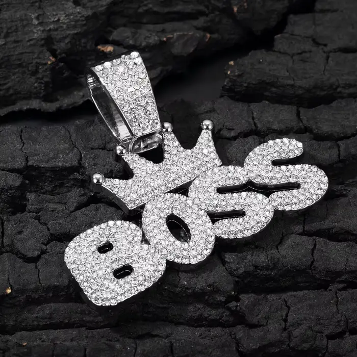 Collier Hip-hop avec lettre BOSS sertie de zircon scintillant et strass chaîne épaisse cubaine tracker de fitness sommeil humeur pour hommes occasions spéciales