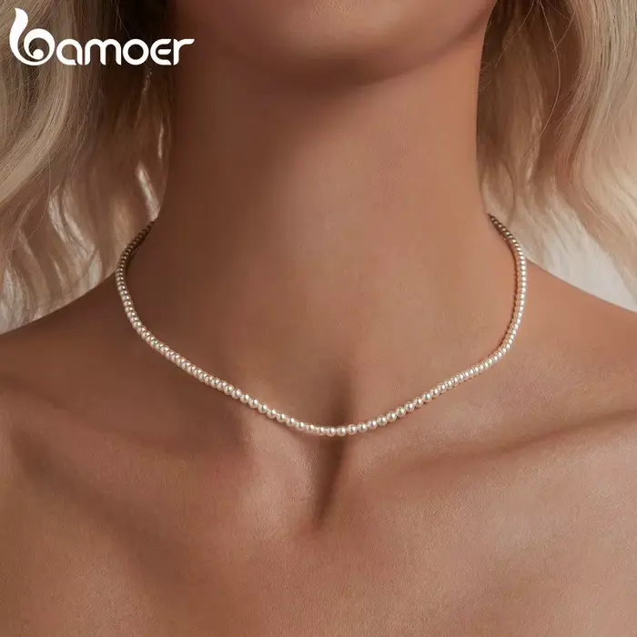 BAMOER-Collier de perles de coquillage pour femme, argent regardé 925, bijoux australiens de la mer du Sud