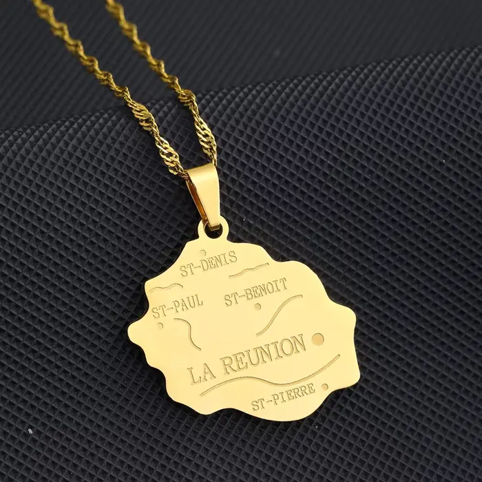 Française La Réunion Carte Pendentif Collier En Acier Inoxydable Hommes Femmes Réunion Île Cartes Bijoux Cadeau