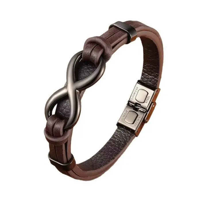 Bracelet en acier inoxydable pour hommes avec cuir, bijoux d'affaires classiques avec conception de 