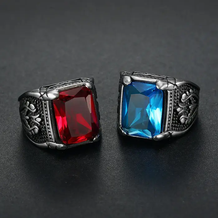 Bague en acier inoxydable 316L sertie de strass motif floral pour hommes occasions spéciales soirée gala mariage cérémonie festive