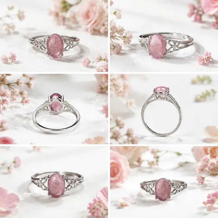 Bague en Quartz Rose Naturelle ITSMOS Symbole d'Engagement Élégante pour Femmes Occasions Spéciales Alliance de Mariage Papillon Guérison Émotionnelle