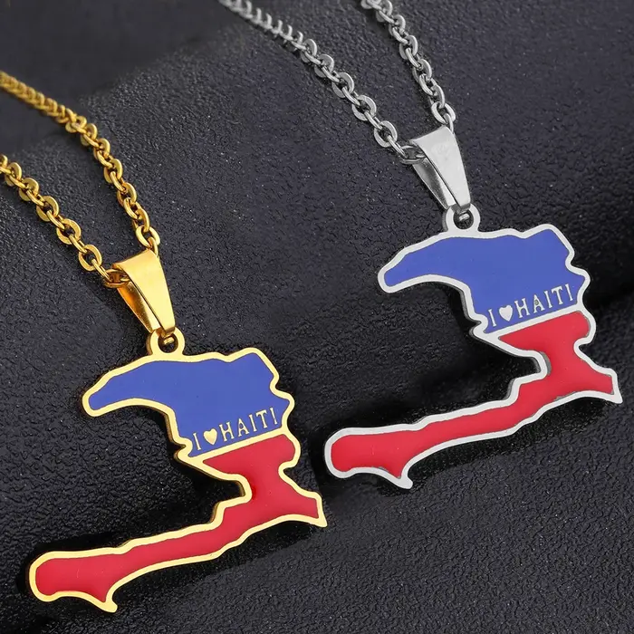 Collier Haiti en acier inoxydable émaillé avec pendentif géométrique en acier titane, bijou unisexe moderne pour couples et occasions spéciales