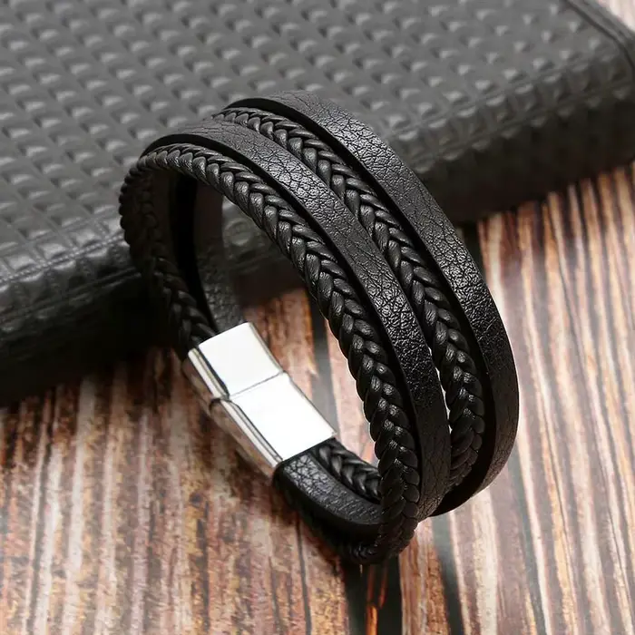 Bracelet en Cuir Tissé à la Main pour Homme, Multicouche, Œil de Tigre, Perlé, Punk, Bijoux, Haute Q