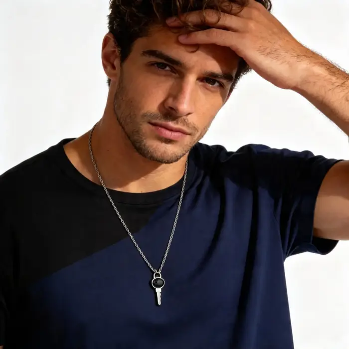 Collier vintage en onyx noir pour homme