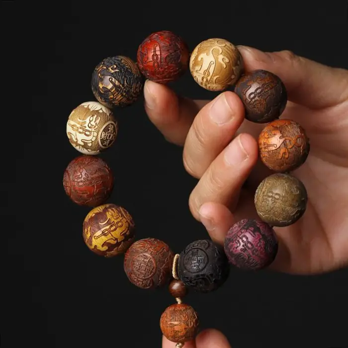DCARZZ Bracelet de perles sculptées en bois fait à la main avec pendentif en forme de gourde pour hommes femmes bijoux cadeau