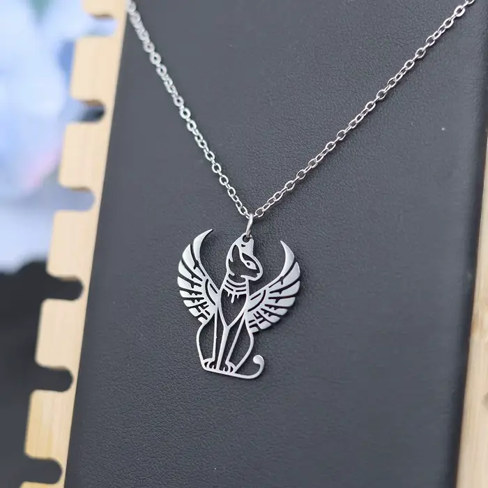 Kinitial – collier avec pendentif chat sphérique de la mythologie égyptienne ancienne, pour femmes et hommes, chaîne tendance en acier inoxydable, bijoux cadeaux