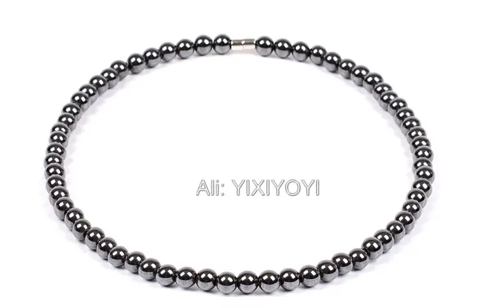 Collier de perles rondes plates magnétiques en hématite noire pour hommes et femmes