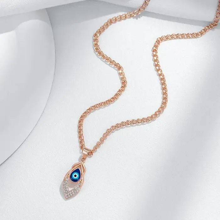 Collier JULYDREAM avec pendentif géométrique yeux en émail bleu pour femmes, Double Zircon scintillant, bijoux dorés 585, accessoires quotidiens à la mode pour mariage, fiançailles, fête, anniversaire