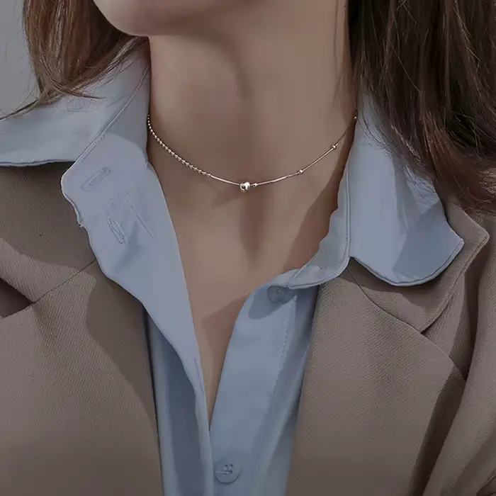 Chaîne en os de serpent en argent Sterling 925, Style court Simple, tempérament, collier de perles r