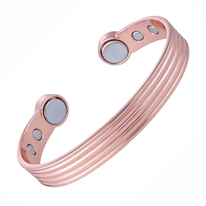 Bracelets en cuivre pur pour hommes et femmes, couleur or Rose, manchette réglable, arthrite, santé,